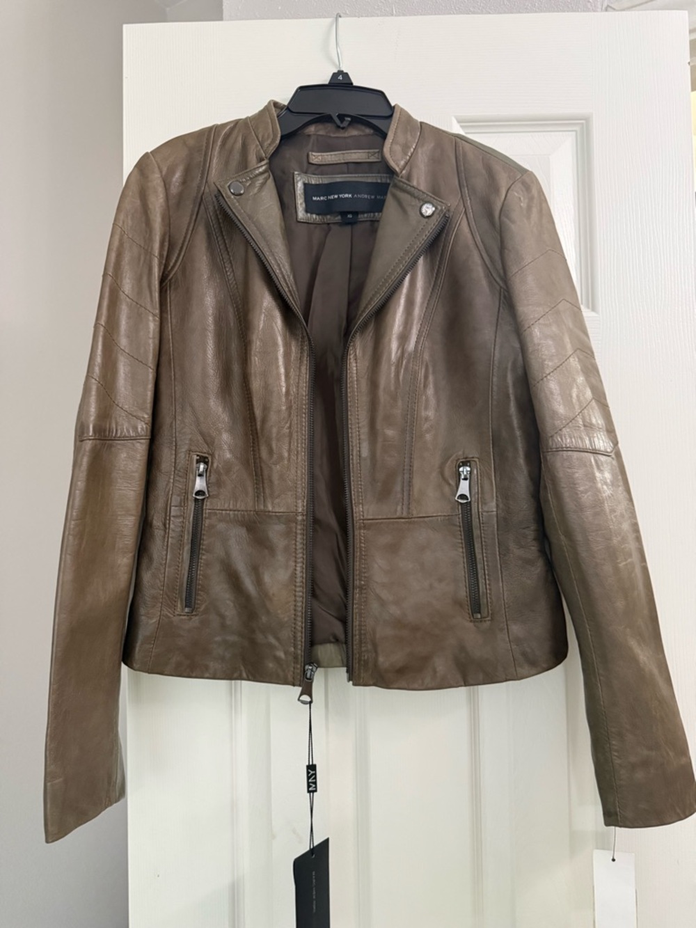 Marc New York Taupe Brown Leather Moto Jacket